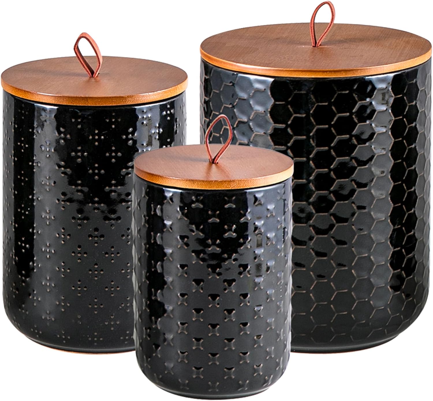 Set Food Storage - Black Ceramic Canister Set with Wooden
