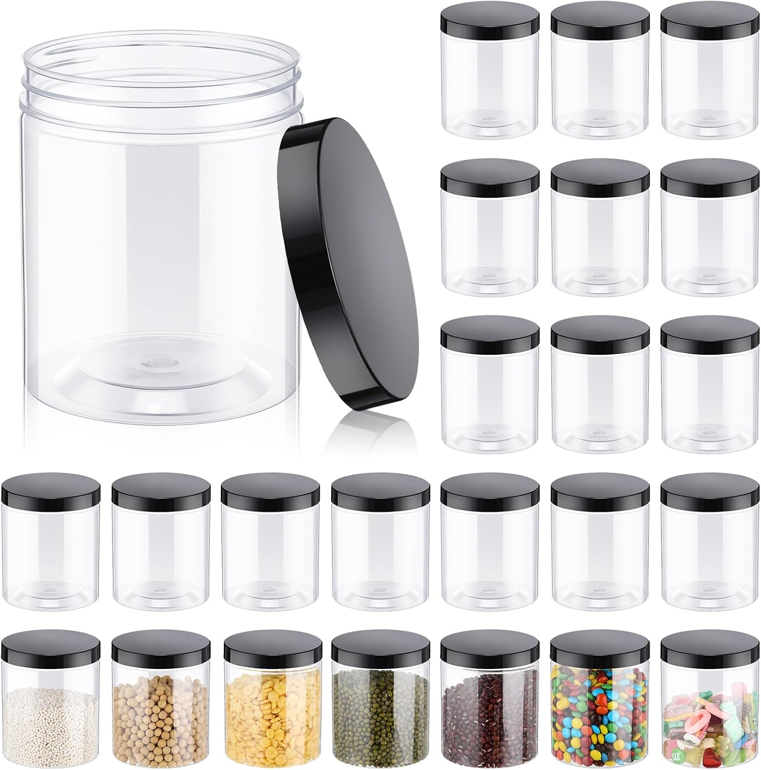 Food Storage Lid - 24 Pcs 16oz Plastic Jars with