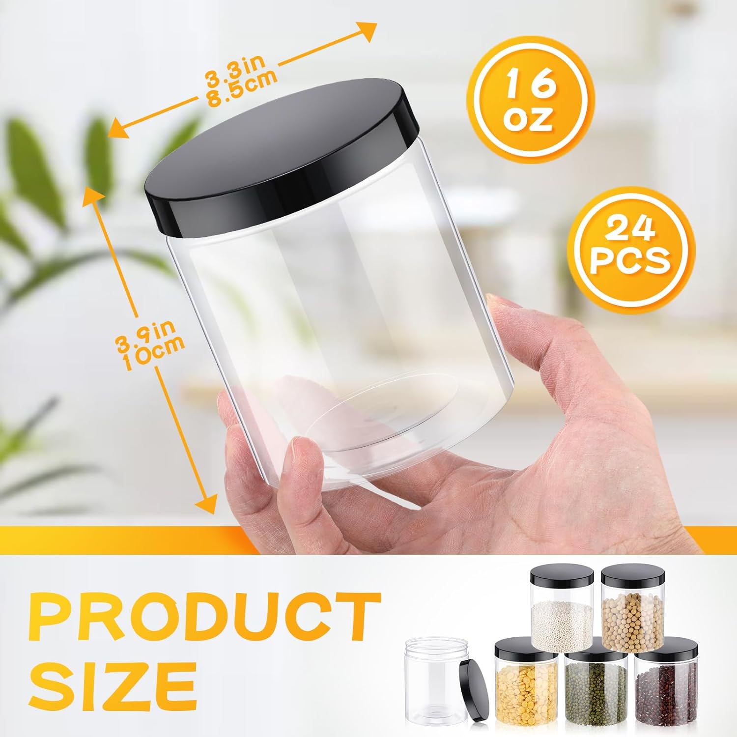 24 Pcs 16oz Plastic Jars with  - Food Storage Lid avaliação e preço