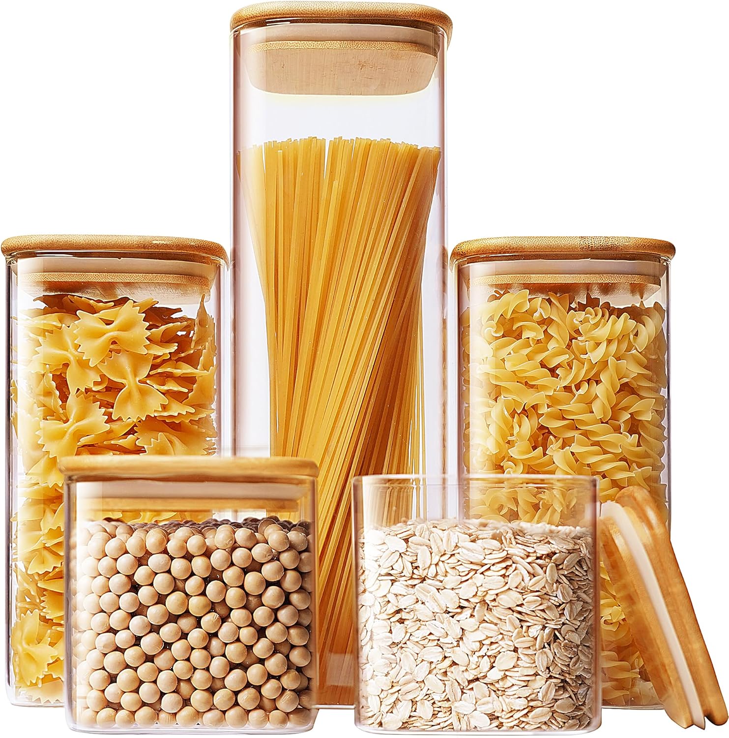Square Glass Jars with Bamboo  - Set Food Storage avaliação e preço