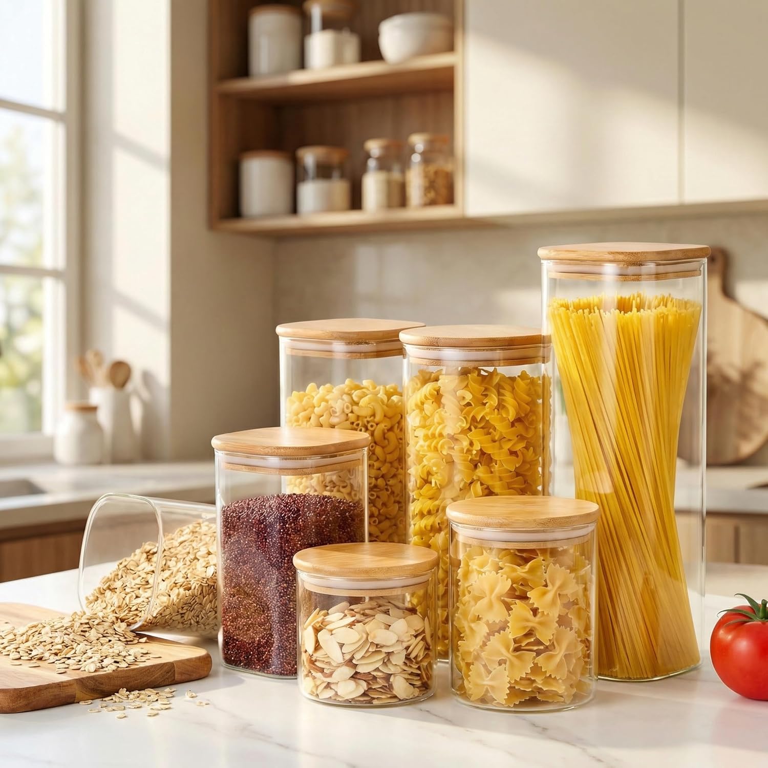 Square Glass Jars with Bamboo  - Set Food Storage avaliação e preço