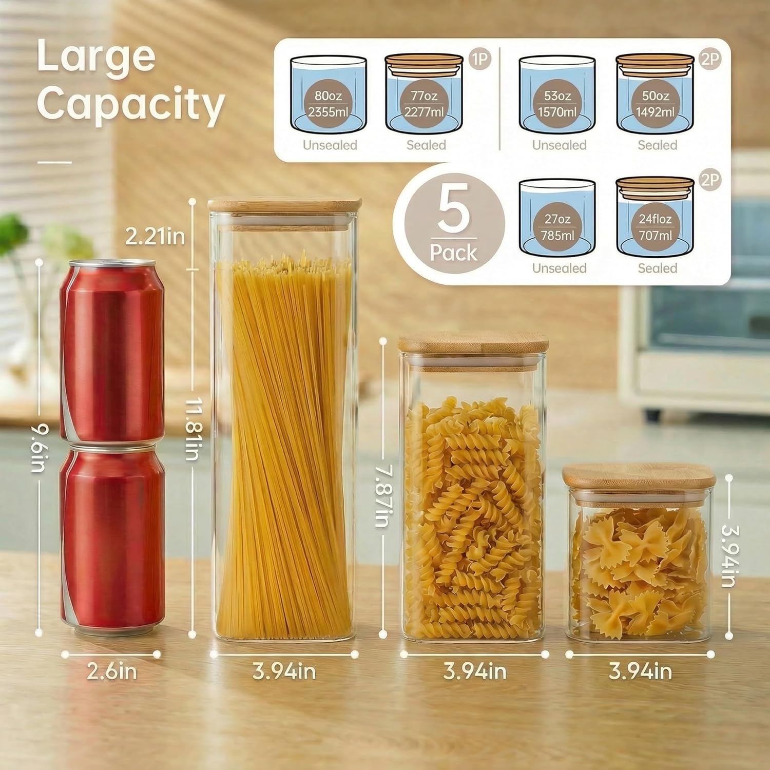 Square Glass Jars with Bamboo  - Set Food Storage avaliação e preço