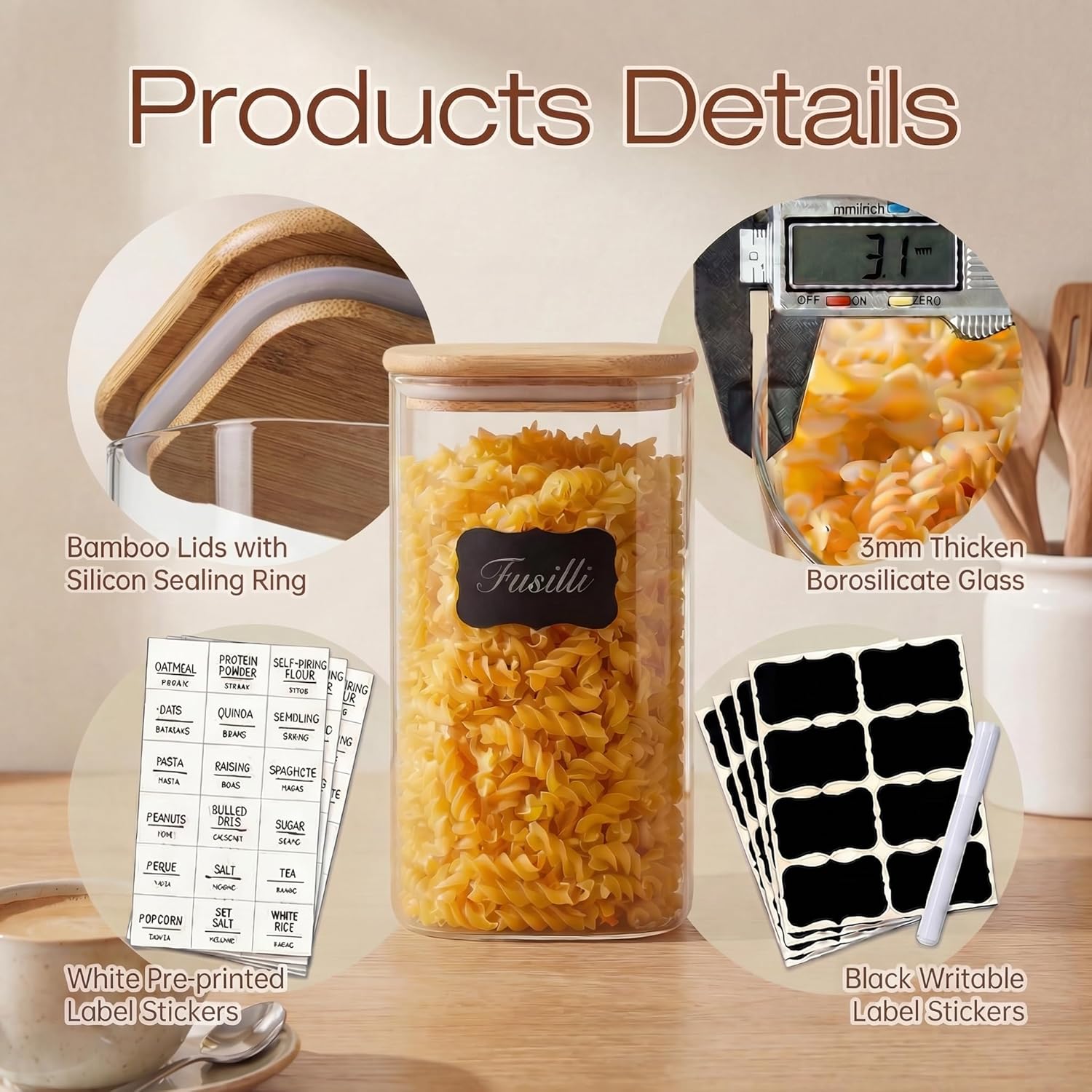 Square Glass Jars with Bamboo  - Set Food Storage avaliação e preço