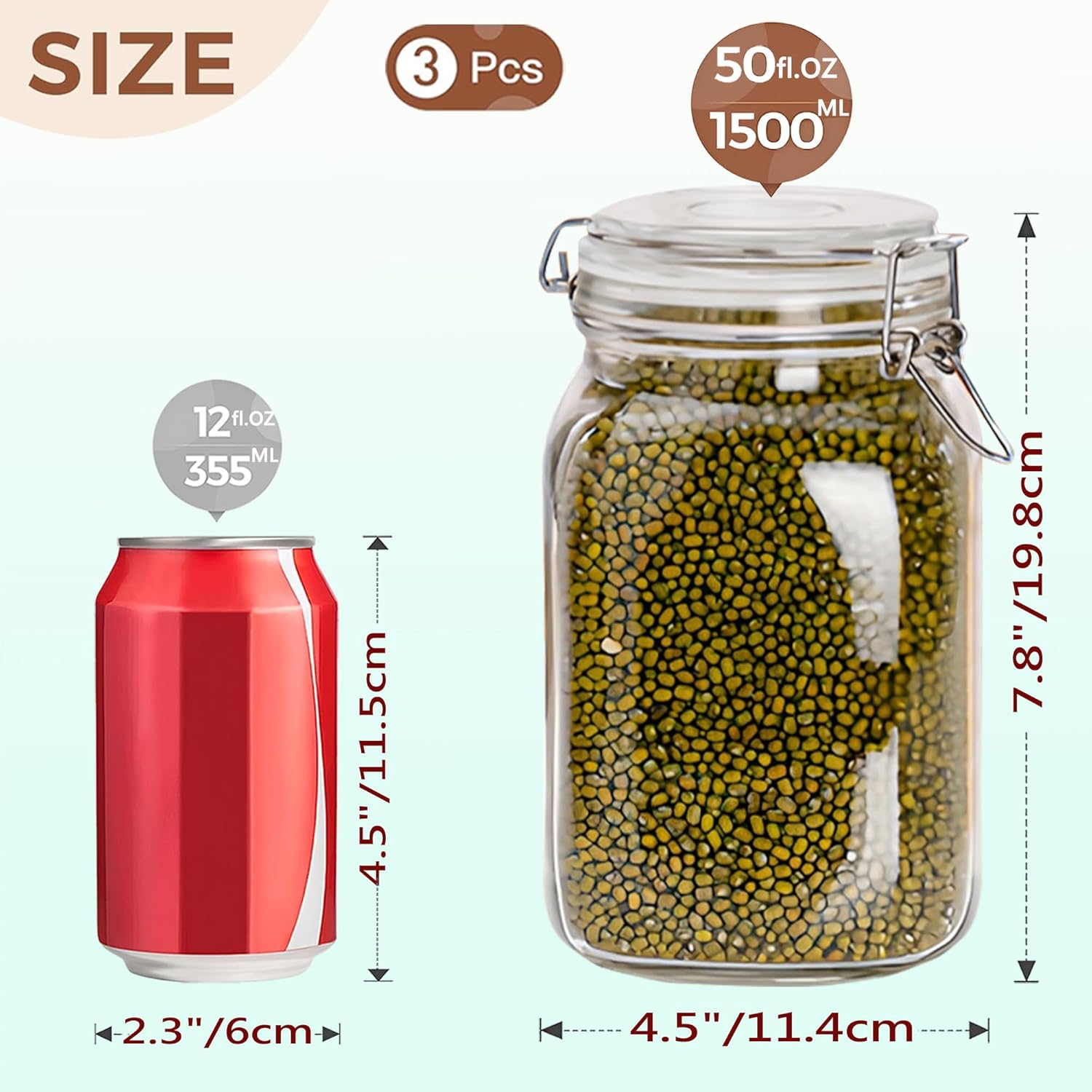 Clear Food Storage Jars 50oz S - Set Food Storage avaliação e preço