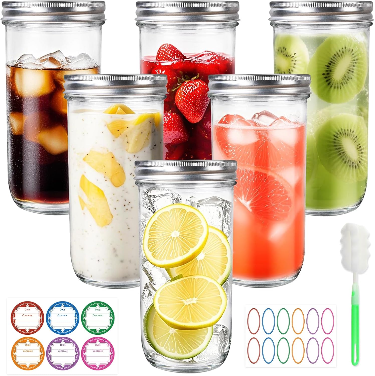 Jars Wide Mouth 6 Pack, 24oz G - Food Storage Lid avaliação e preço