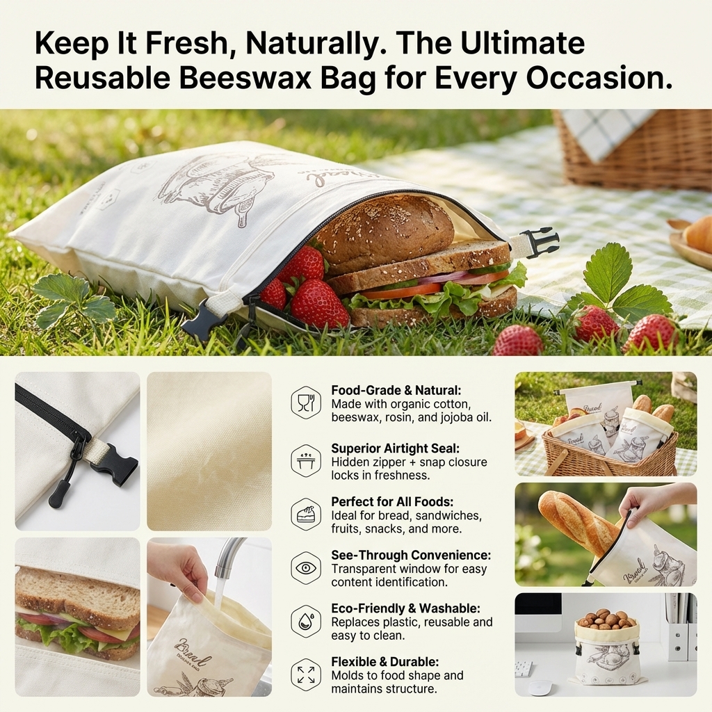 Reusable Beeswax Bread Bag wit - Food Storage Zip Bags avaliação e preço