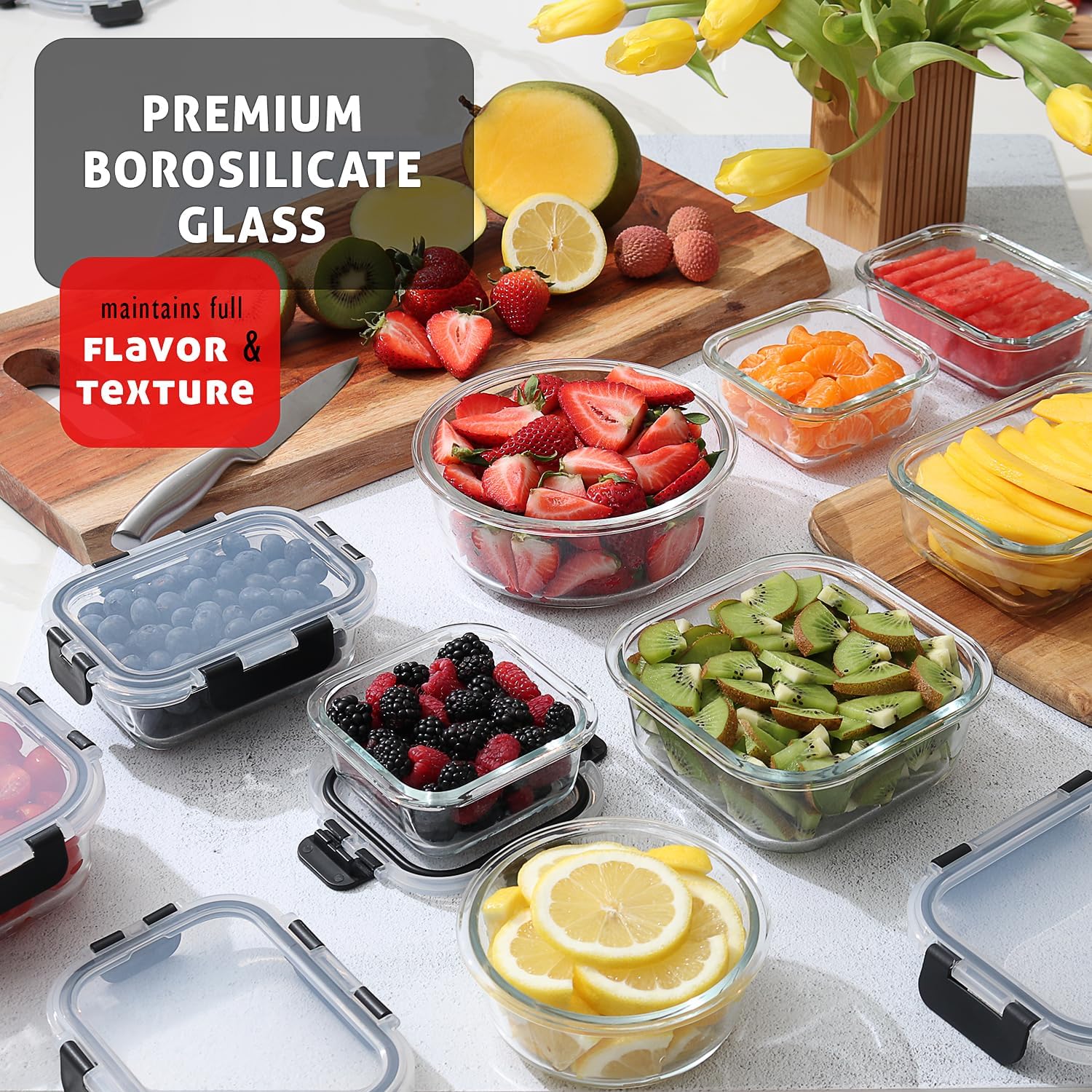 48-Piece Glass Food Storage Co - Food Storage Containers With Lids avaliação e preço