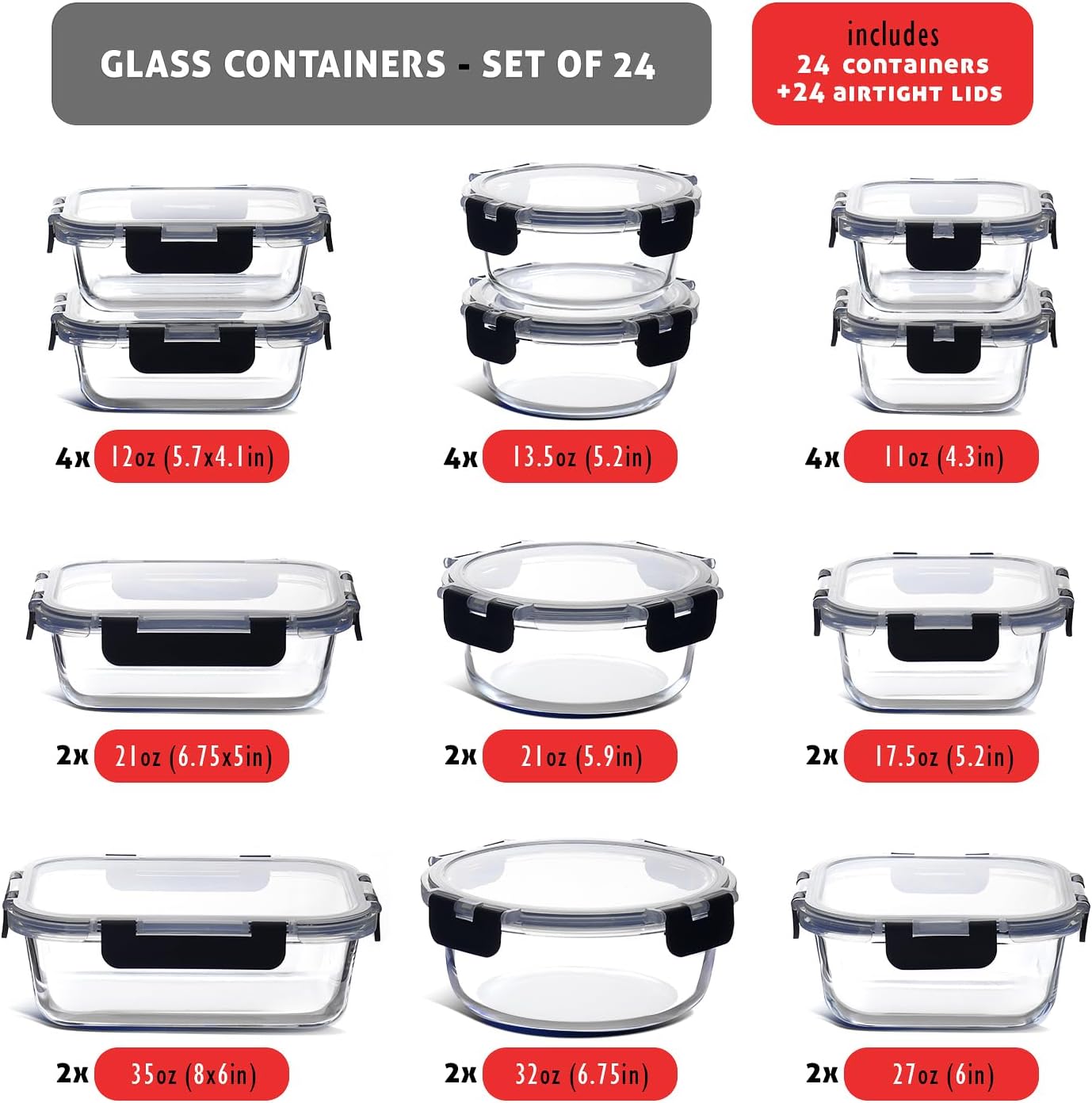 48-Piece Glass Food Storage Co - Food Storage Containers With Lids avaliação e preço