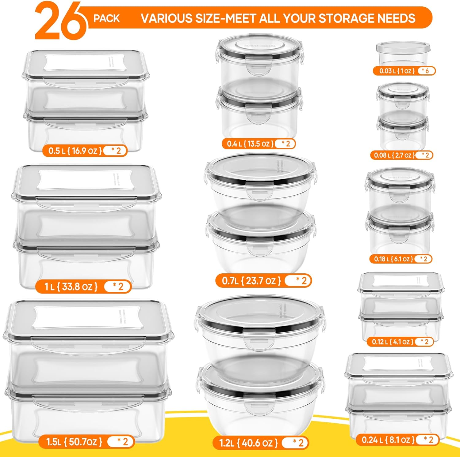 52 PCS Food Storage Containers - Food Storage Containers With Lids avaliação e preço