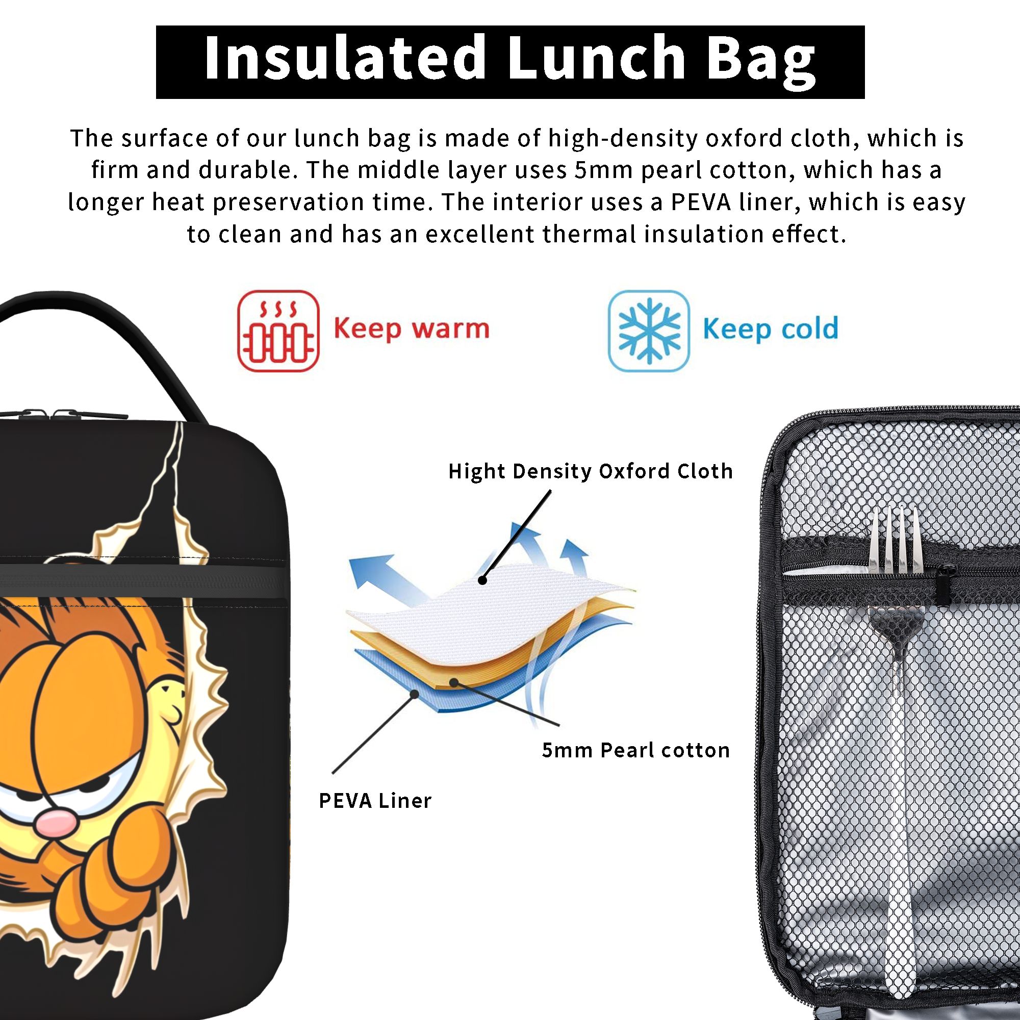Garfielded Insulated Lunch Bag - Food Storage In Cooler avaliação e preço